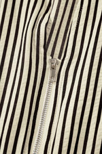 Stripe V Neck Zip Front Cinched High Waist Midi Dress