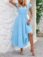 V-Neck Ruffle Sleeve Dress