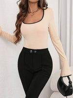 Long Sleeve Bodysuit with Contrast Trim