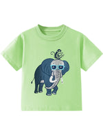 Children's Elephant Graphic Round Neck T-Shirt