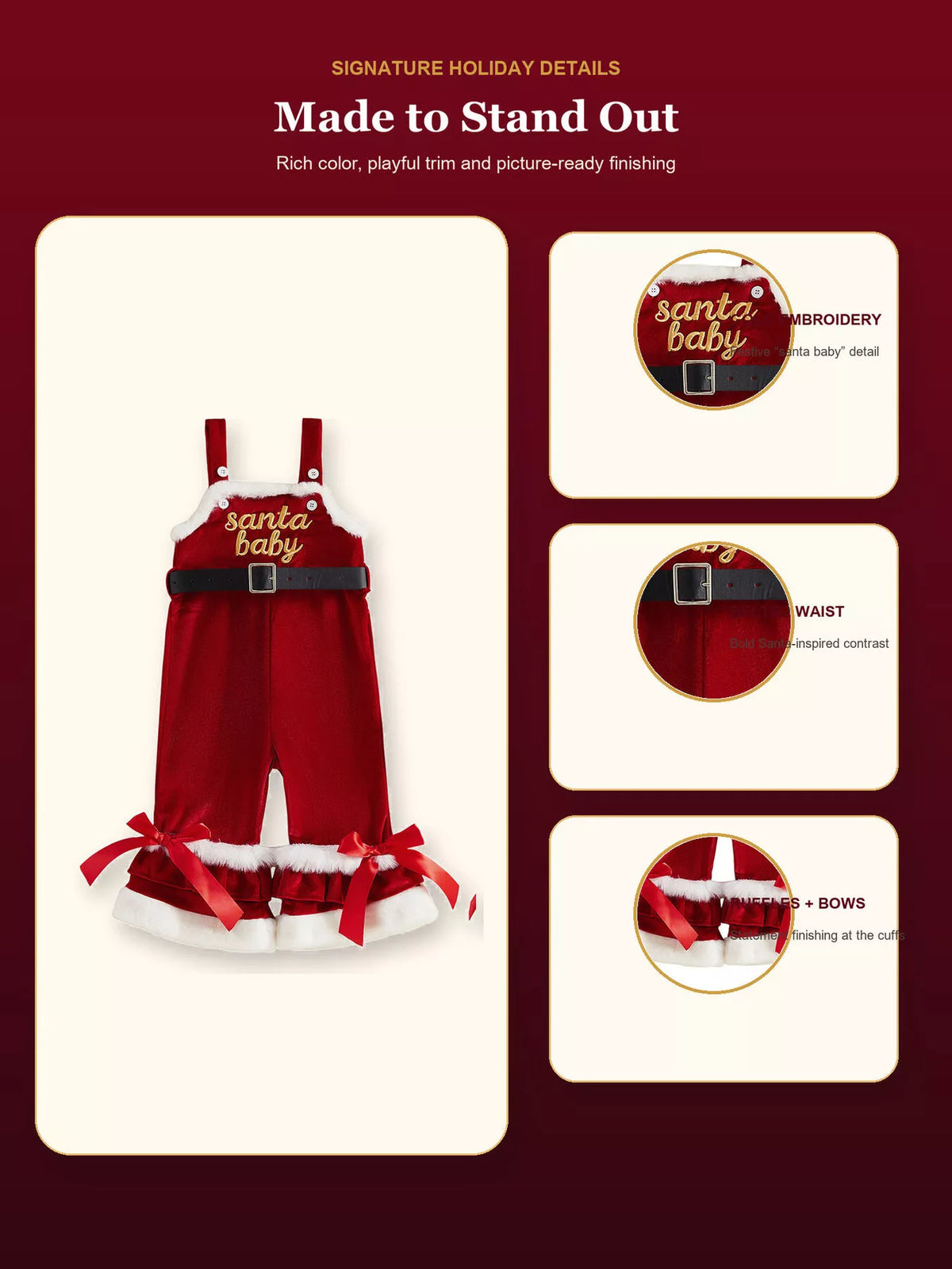Children's Santa Baby Velvet Christmas Overalls