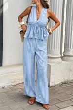 Striped Sleeveless Top and Wide Leg Pants Set