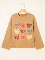 Plaid Floral Heart Stitched Exposed Seam Mineral Wash Sweatshirt