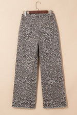 Leopard Frayed Edge Wide Leg High Waist Jeans