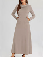 Cowl Neck Long Sleeve Midi Dress