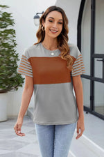 Color Block Round Neck Short Sleeve T-Shirt