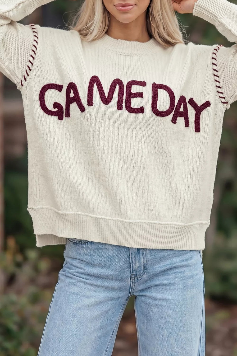 Drop Shoulder Game Day Letter Sweater