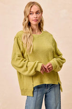 BiBi Boucle Rib Knit Uneven Hem Sweater With Open Seam