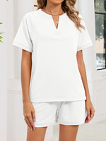Notched Short Sleeve Top and Shorts Set