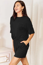 Basic Bae Bamboo Full Size Round Neck Drop Shoulder T-Shirt and Shorts Set