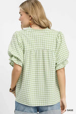 Umgee Gingham Puff Sleeve Babydoll Blouse