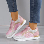 Contrast Lace Up Round Toe Sneakers