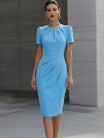 Ruched Short Sleeve Midi Dress