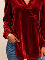 Chinese-Style Knot Buttons Velvet Blouse