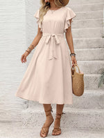 Ruffle Sleeve Tie Waist Midi Dress