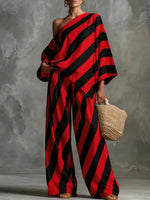 Full Size One-Shoulder Striped Top and Wide-Leg Pants Set Plus Size