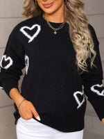 Valentine's Day Heart Print Crew Neck Sweater
