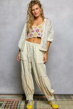 POL Open Front Crochet Cardigan with Floral Embroidery