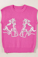 Western Horse Embroidered Round Neck Sweater