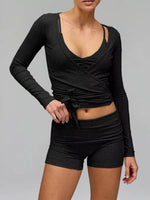 Long Sleeve Fitted T-Shirt and Shorts Set