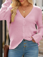 Ribbed Knit Button Front V Neck Cardigan