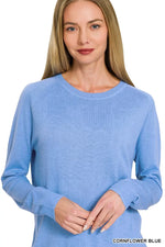 Zenana Lightweight Wool Blend Round Neck Sweater
