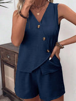Button Up Vest and Shorts Set