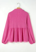 Corded Johnny Collar Long Sleeve Babydoll Blouse