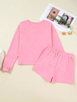 Plaid Contrasted Double Christmas Tree Patched Raglan Sleeve Pullover 2pcs Short Set