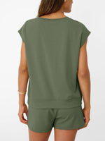Round Neck Cap Sleeve Top and Shorts Set