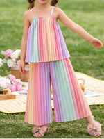 Children's Rainbow Pleated Cami Top and Wide Leg Pants Set