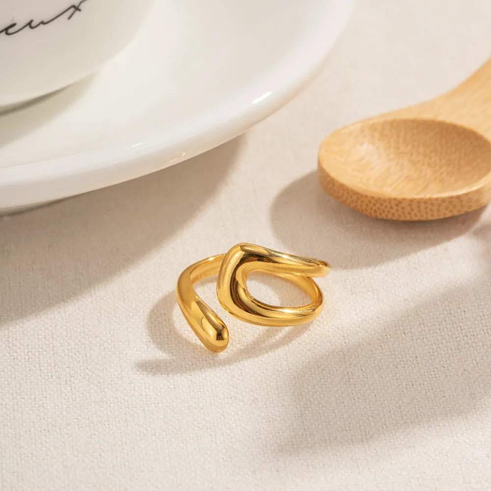 18K Gold-PlatedGeometric Gold Twisted Open Ring