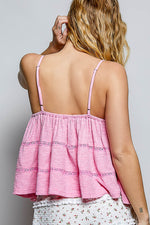 POL V-Neck Embroidered Trim Ruffled Cami
