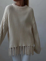 Fringe Round Neck Long Sleeve Sweater