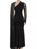 Rhinestone Embellished Cape Maxi Dress