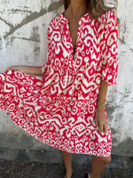 Full Size Printed Notched Half Sleeve Dress Plus Size