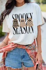 Full Size Spooky Season Ghosts Graphic Short Sleeve Halloween T Shirt Plus Size