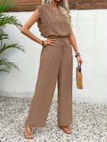 Lace Trim Round Neck Top and Pants Set