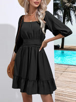 Tie Back Ruffled Hem Square Neck Dress