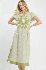 Umgee Stripe Midi Dress with Lace Trim
