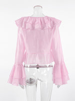 Ruffle Trimmed Long Sleeve Blouse