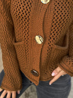 Crochet Button Up Long Sleeve Cardigan