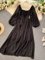 Ruffle Square Neck Balloon Sleeve A-Line Dress