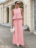 Gingham Sleeveless Top and Wide Leg Pants Set