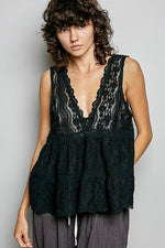 POL Deep V-Neck Scalloped Lace Sleeveless Top