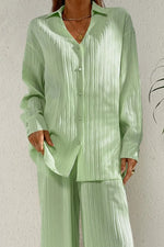 Johnny Collar Button Down Top and Pants Set