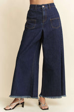 Davi & Dani Patch Pocket Wide Leg Culotte Jeans