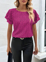 Animal Print Ruffle Sleeve Blouse