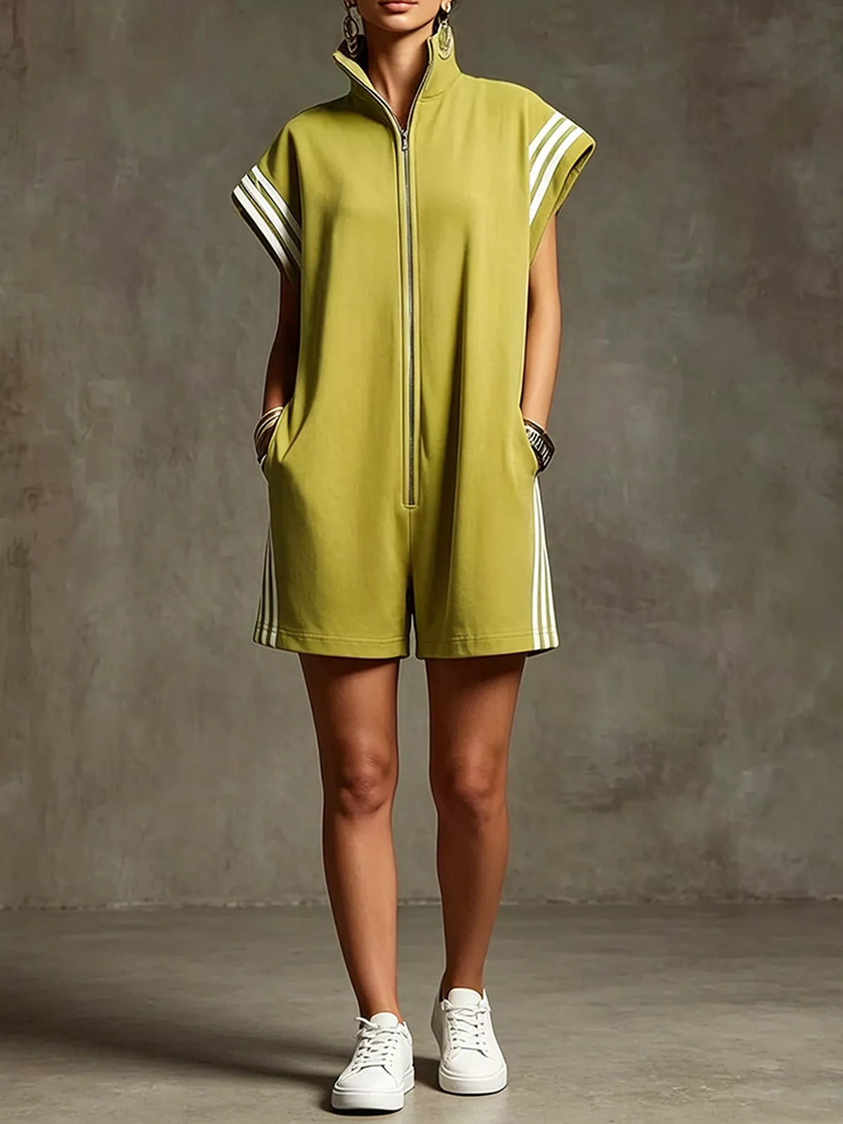 Striped Zip Front Romper