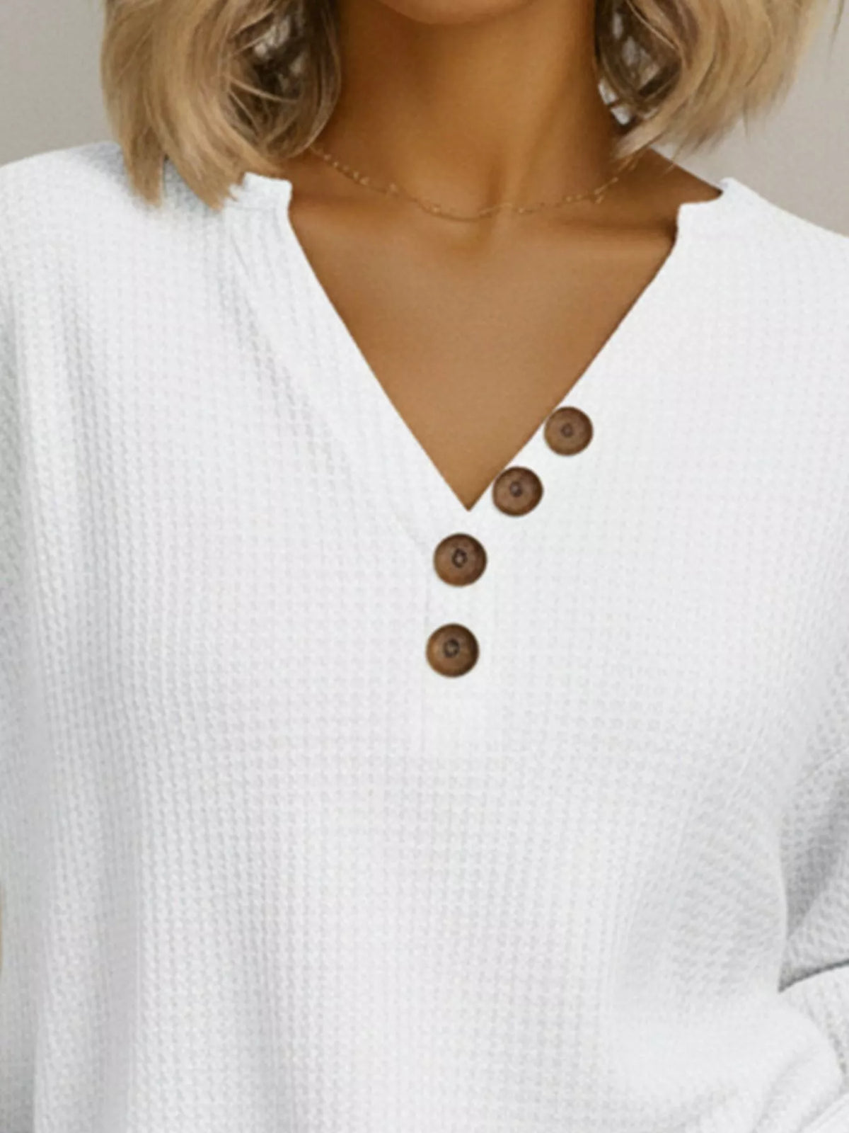 Full Size Casual Waffle Knit V-Neck Long Sleeve T-Shirt Plus Size